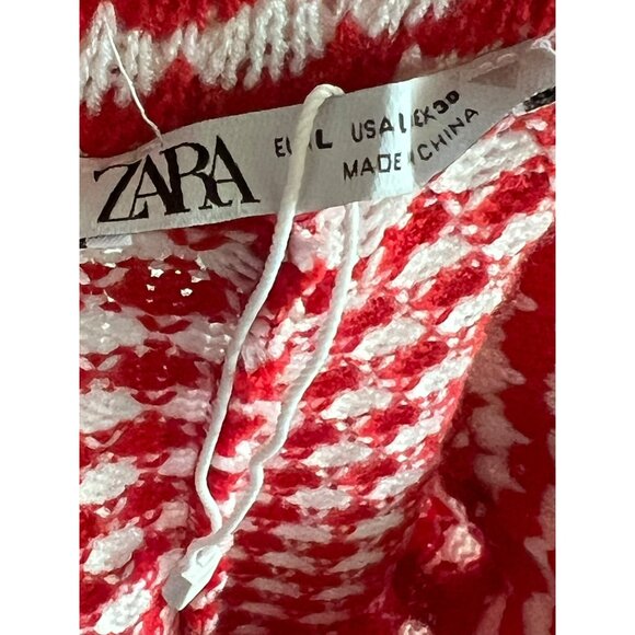 Zara Red & White Knit Flared Sweater Holiday Pants Size M - Picture 4 of 9